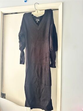 Express Black Ribbed V-Neck Sweater Dress
